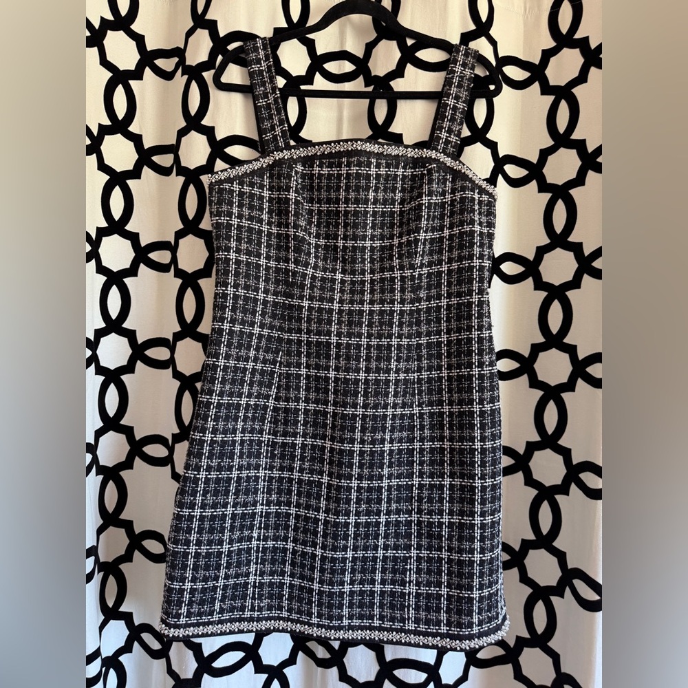 Elie Tahari Black and White Plaid Mini Dress only,size L